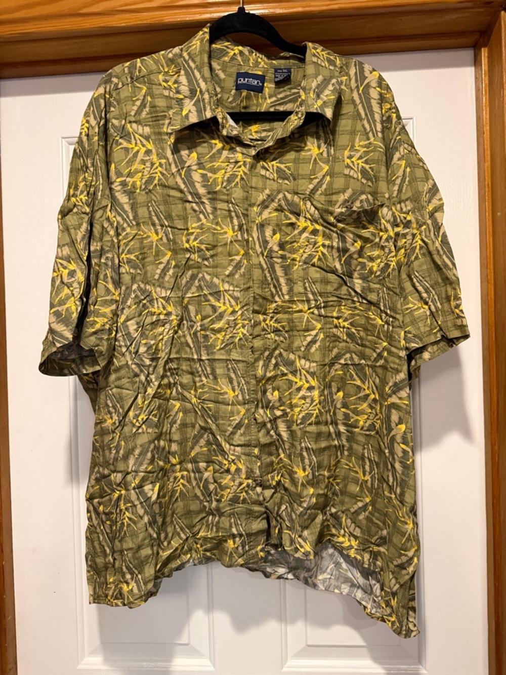 Puritan Olive and Yellow Short-Sleeve Botanical Button-Down Shirt